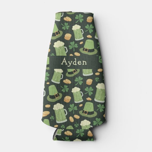 St Patricks Day Pattern Sláinte Funny Green Name Flesjeskoeler (Voorkant)