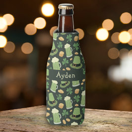 St Patricks Day Pattern Sláinte Funny Green Name Flesjeskoeler