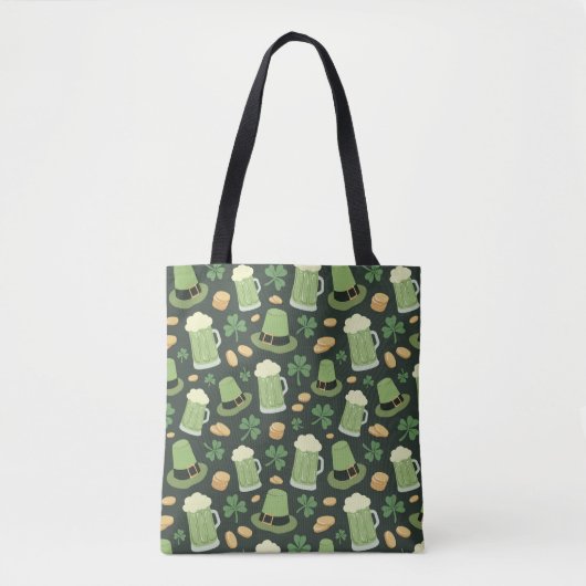 St Patricks Day Pattern Sláinte Funny Party Green Tote Bag (Voorkant)