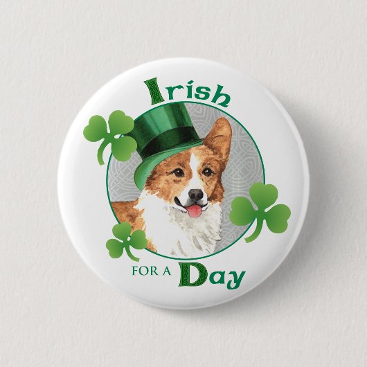 St. Patrick's Day Pembroke Welsh Corgi Ronde Button 5,7 Cm (Voorkant)