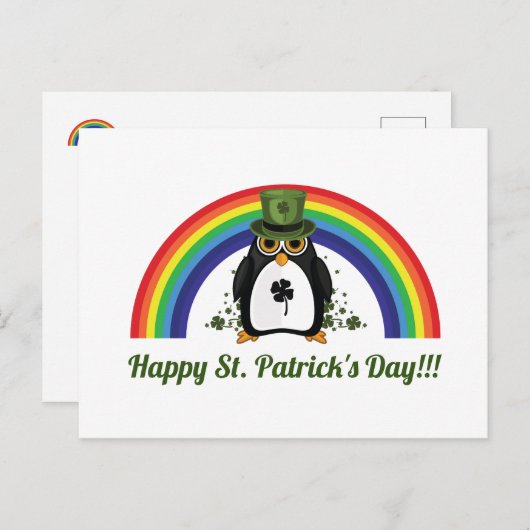 St. Patricks Day Penguin en Rainbow Briefkaart (Voorkant / Achterkant)