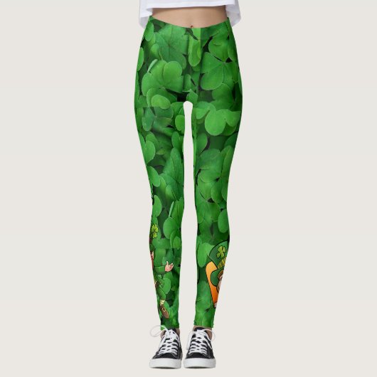 St Patrick's Day Personaliseert woorden Green Clov Leggings (Voorkant)