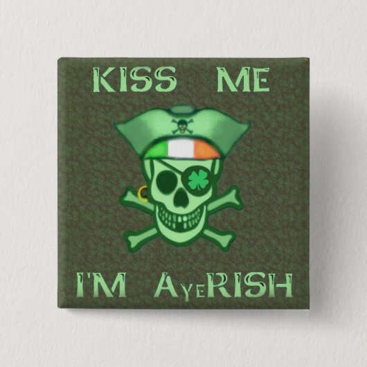 St. Patrick's Day Pirate Skull Button (Voorkant)
