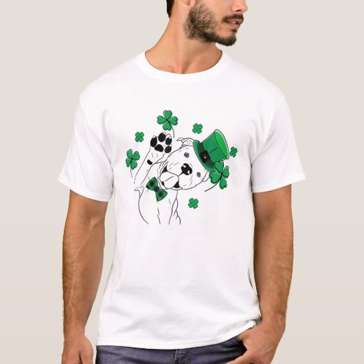 St Patricks Day Pitbull Mannen Vrouwen Shamrock Ir T-shirt (Voorkant)