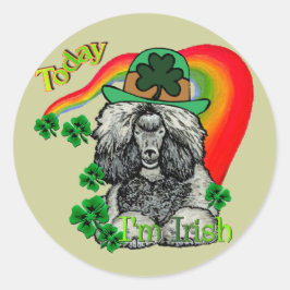 St Patrick's Day Poodle Ronde Sticker