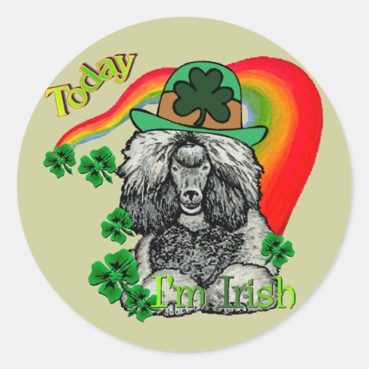 St Patrick's Day Poodle Ronde Sticker (Voorkant)