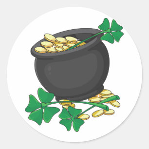 St. Patricks Day Pot met Goud en Geluks Schijnklav Ronde Sticker