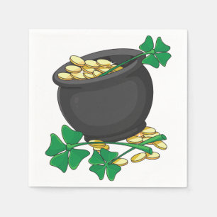 St. Patricks Day Pot met Goud en Geluks Schijnklav Servet