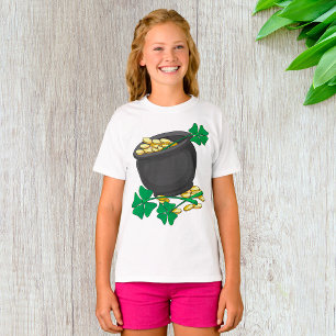 St. Patricks Day Pot met Goud en Geluks Schijnklav T-shirt