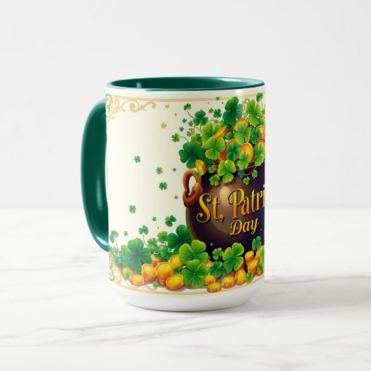 St. Patrick's Day Pot met Goud en Klaver Mok (Voorkant links)