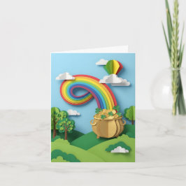 St. Patrick's Day Pot met Goud Regenboog Papieren Kaart