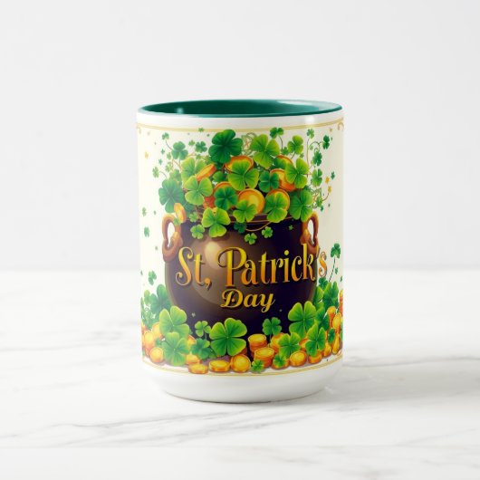 St. Patrick's Day Pot of Gold and Shamrock Mok (Midden)