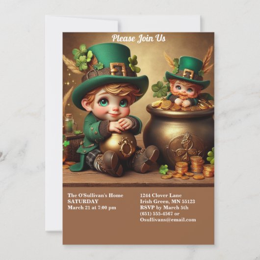 St Patrick's Day Pot of Gold Boy Leprechaun Party Kaart (Voorkant)