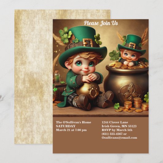 St Patrick's Day Pot of Gold Boy Leprechaun Party Kaart (Voorkant / Achterkant)