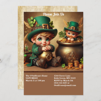 St Patrick's Day Pot of Gold Boy Leprechaun Party Kaart