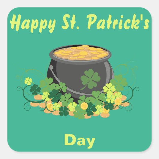 St. Patrick's Day Pot of Gold Green Vierkante Sticker (Voorkant)