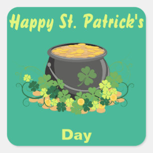 St. Patrick's Day Pot of Gold Green Vierkante Sticker