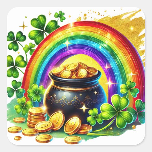 St Patrick's Day Pot of Gold Illustration Vierkante Sticker (Voorkant)