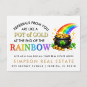 St. Patrick's Day Pot of Gold Vastgoed Referral Aankondigingskaart (Voorkant)