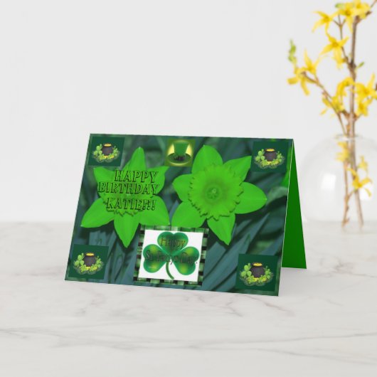 St Patrick's Day Pot of Gold Verjaardag Kaart (Gele Bloem)