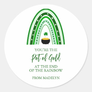 St. Patrick's Day Pot van Gold Boho Rainbow Ronde Sticker