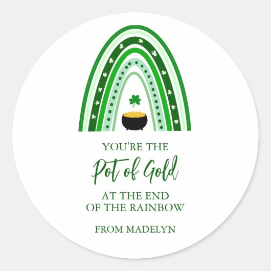 St. Patrick's Day Pot van Gold Boho Rainbow Ronde Sticker (Voorkant)