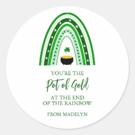 St. Patrick's Day Pot van Gold Boho Rainbow Ronde Sticker