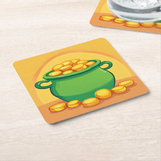 St. Patrick's Day Pot van Goud Papier Onderzetter (Schuin)