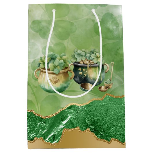 St. Patrick's Day Pots of Gold Irish Clovers Medium Cadeauzakje (Voorkant)