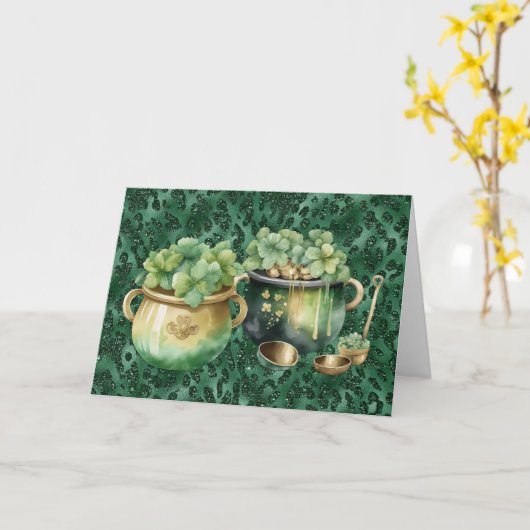 St. Patrick's Day Potten Goud Ierse Klavers Kaart (Gele Bloem)