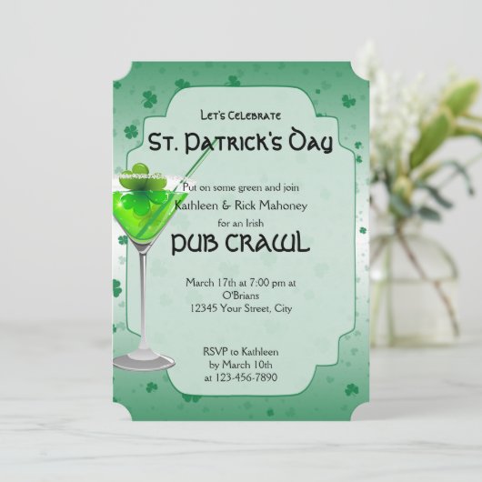 St. Patricks Day Pub Crawl Party Invitation Kaart (Staand voorkant)