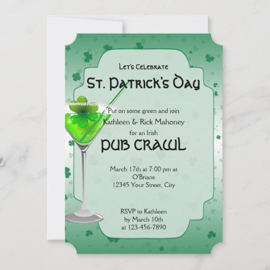 St. Patricks Day Pub Crawl Party Invitation Kaart (Voorkant)