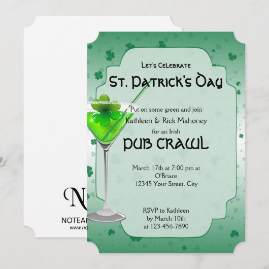 St. Patricks Day Pub Crawl Party Invitation Kaart (Voorkant / Achterkant)
