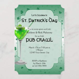 St. Patricks Day Pub Crawl Party Invitation Kaart