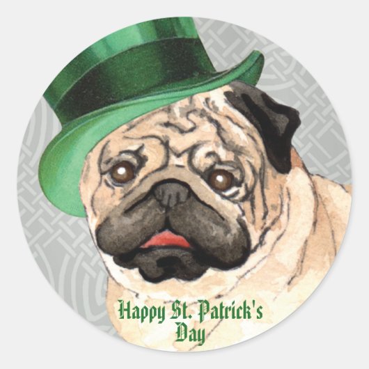 St. Patrick's Day Pug Classic Round Sticker (Voorkant)