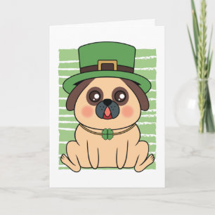 St. Patrick's Day Pug Dog Lucky Shamrock Kaart