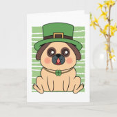 St. Patrick's Day Pug Hond Geluksblad Kaart (Gele Bloem)