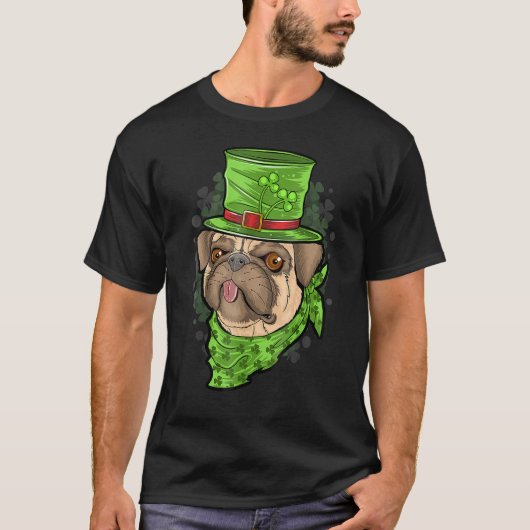 St Patrick's Day Pug Puppy Dog T-shirt (Voorkant)