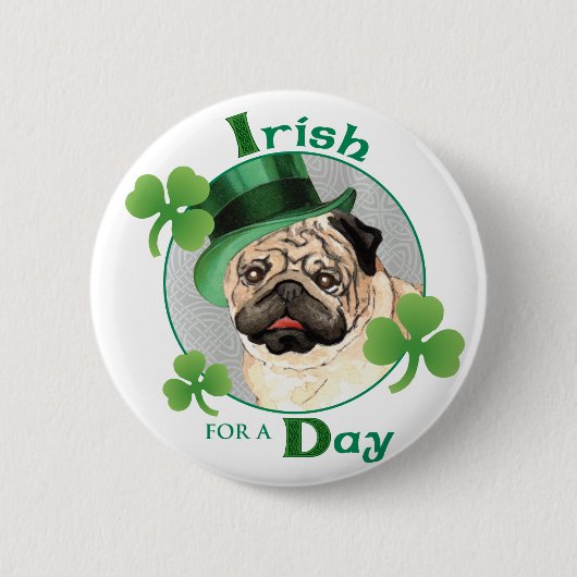 St. Patrick's Day Pug Ronde Button 5,7 Cm (Voorkant)
