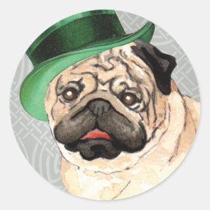 St. Patrick's Day Pug Ronde Sticker