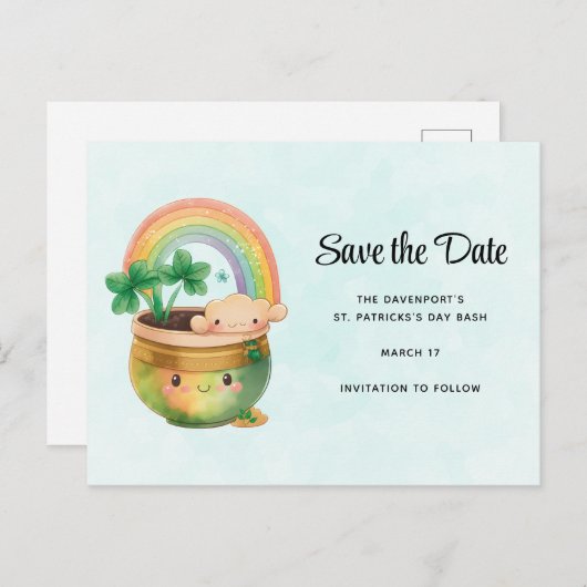 St. Patrick's Day Rainbow & Clover Save the Date Uitnodiging Briefkaart (Voorkant / Achterkant)