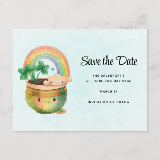 St. Patrick's Day Rainbow & Clover Save the Date Uitnodiging Briefkaart (Voorkant)