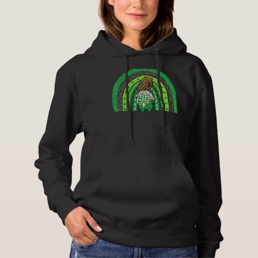 St Patricks Day Rainbow Gnome Lucky Shamrocks Hoodie (Voorkant)