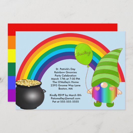 St Patricks Day Rainbow Gnomies LGBT Party Invite Feestdagenkaart (Voorkant / Achterkant)