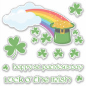 St. Patrick's Day Rainbow met Gold en Shamrocks Sticker (Voorkant)