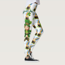 St Patrick's Day Rainbow Pot of Gold Leprechaun Leggings