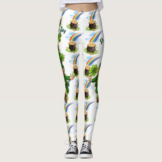 St Patrick's Day Rainbow Pot of Gold Leprechaun Leggings (Voorkant)