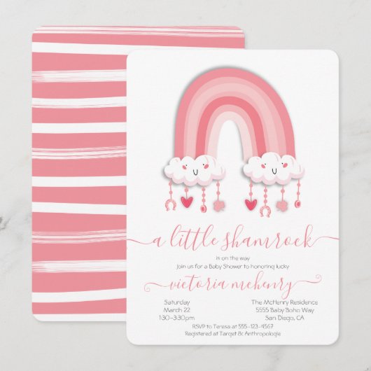 St. Patrick's Day Rainbow Shamrock Baby shower Inv Kaart (Voorkant / Achterkant)