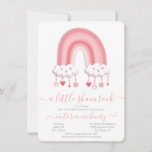 St. Patrick's Day Rainbow Shamrock Baby shower Inv Kaart (Voorkant)