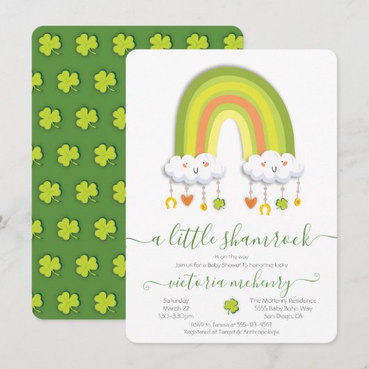St. Patrick's Day Rainbow Shamrock Baby shower Kaart (Voorkant / Achterkant)